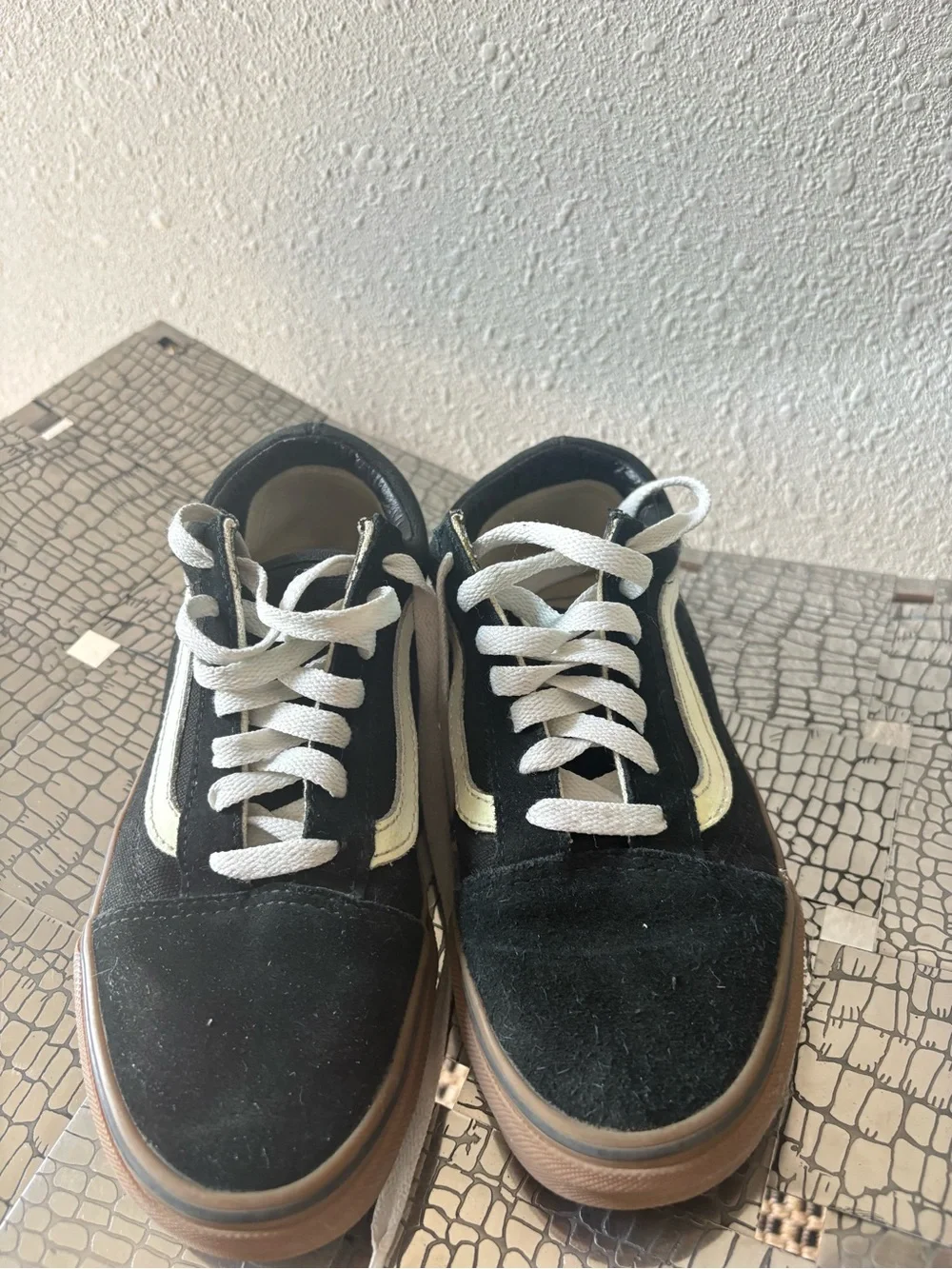 Vans Black Suede Low-Top Sneakers with White Stripe and Gum Sole